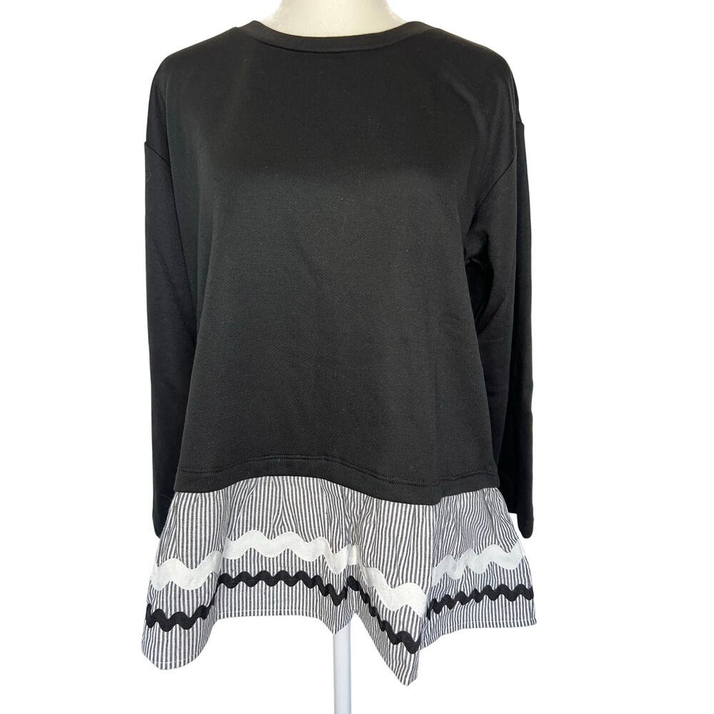 Aftermarket Contrast Rick Rack Hem Black Long Sleeve Tunic Top Medium